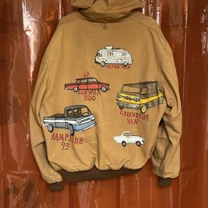 One of a Kind Real Work Jacket with Hand Painted Vintage Car Detail